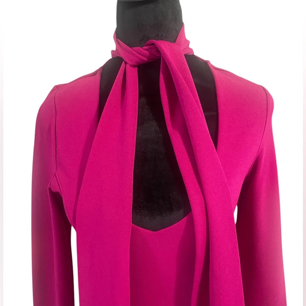 Magenta neck tie, Bow,peep hole neck, long sleeve body suit,Large - Picture 5 of 9